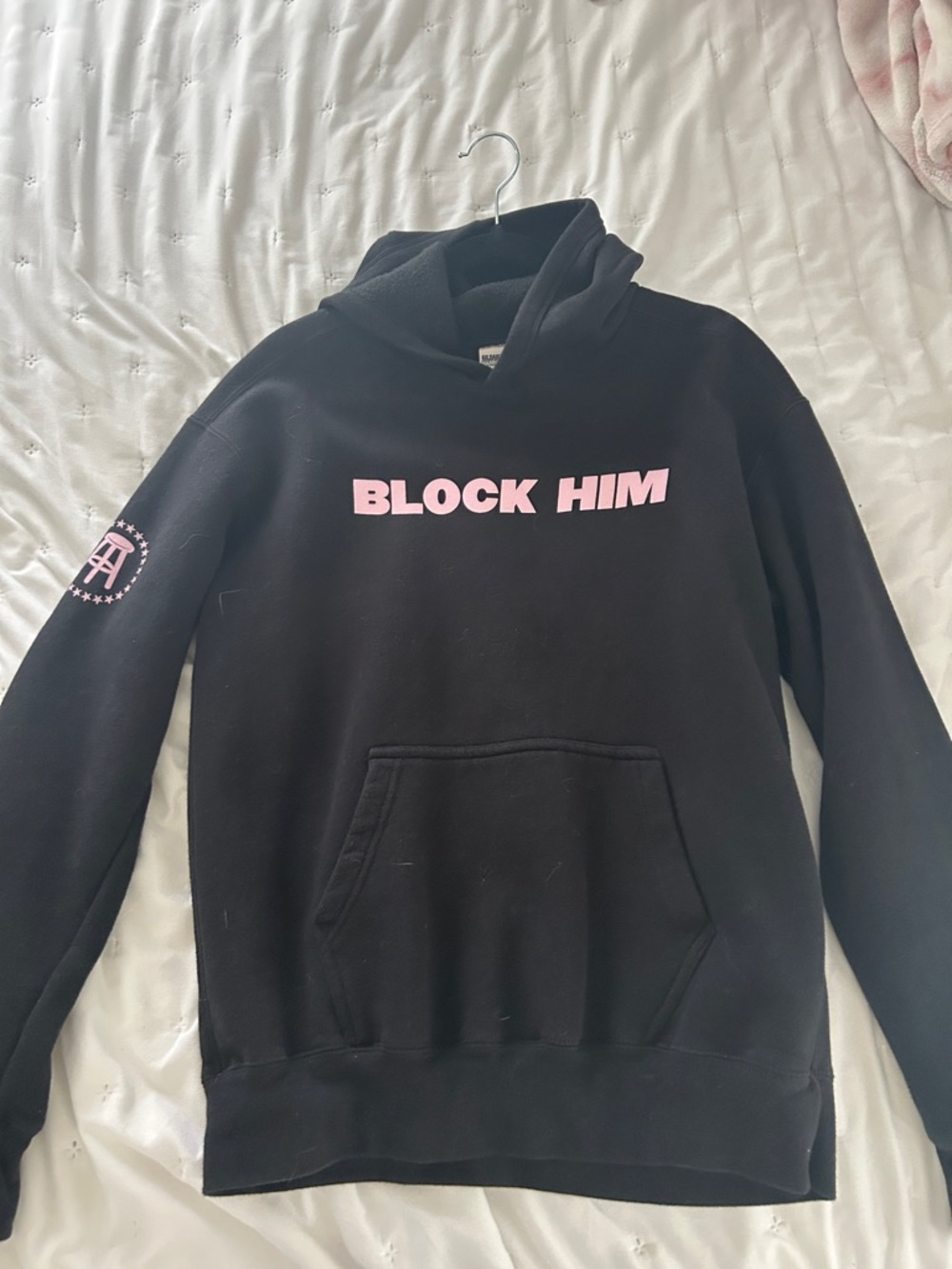 Barstool Black Crewneck Sweatshirt with Pink 'BLOCK HIM' Graphic